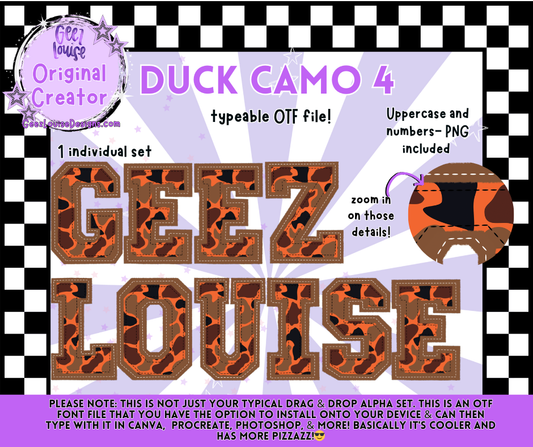 Duck Camo #4— Typeable OTF Font + PNG