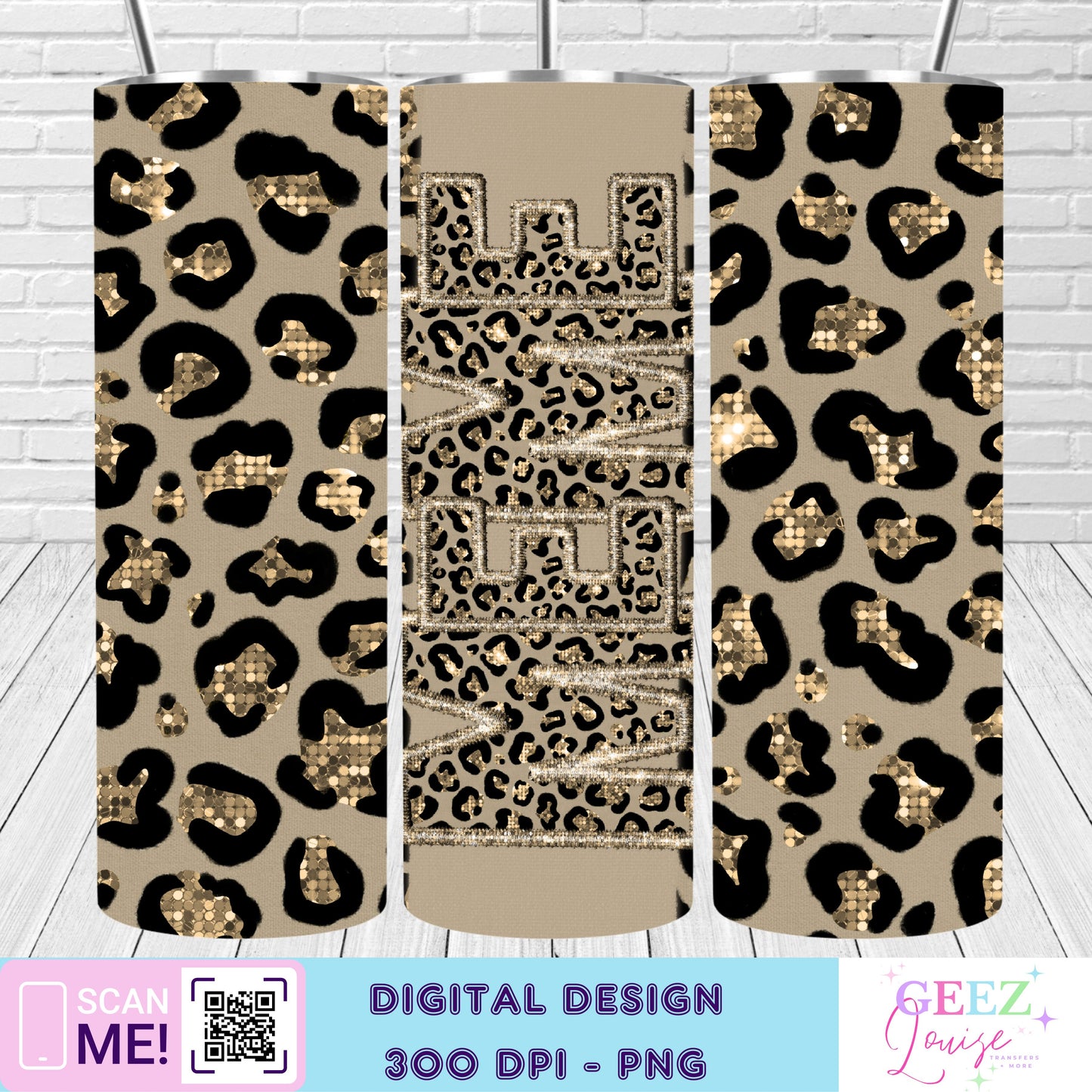 Gold leopard faux sequin tumbler wrap - Digital Download- PNG