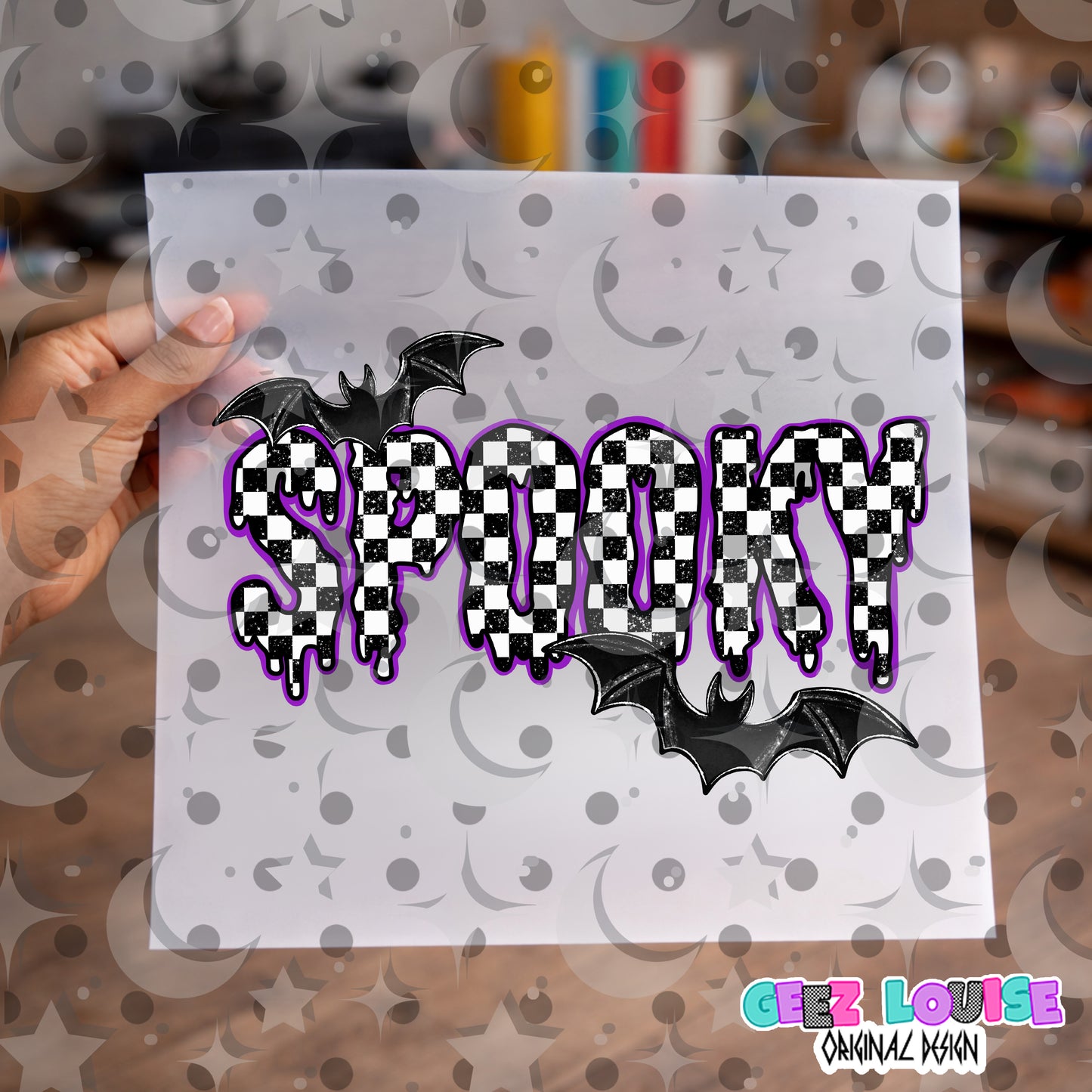 Spooky Checkerboard PNG | Halloween Sublimation Design | Dripping Spooky Text | Ghost Season Digital Download