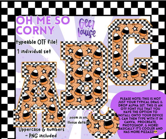 Oh Me So Corny – Candy Corn OTF Alpha Font + PNG Set