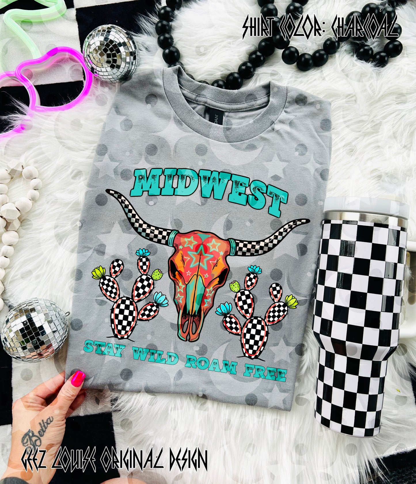 Midwest Stay Wild Roam Free Digital Design – Western Skull & Cactus PNG