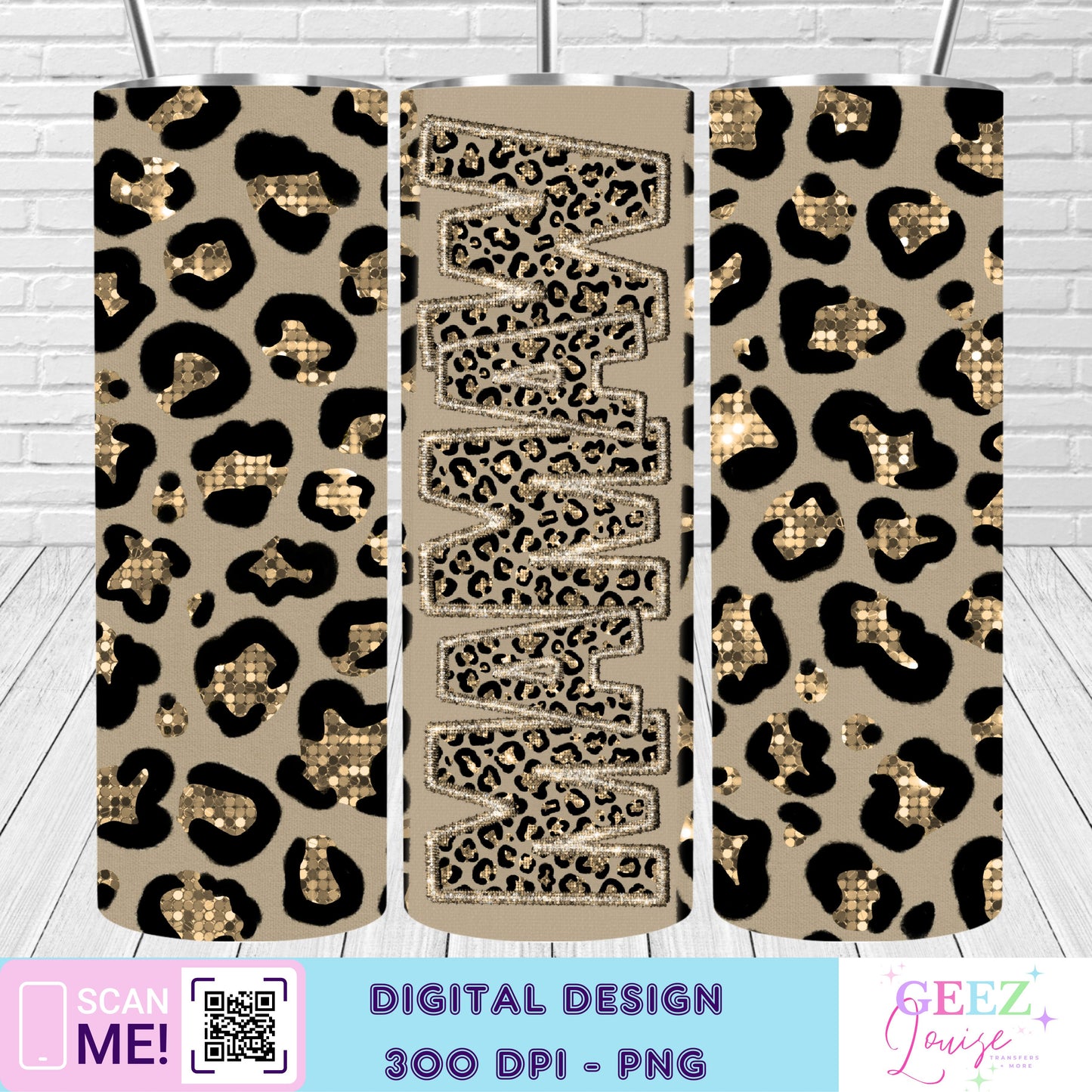 Gold leopard faux sequin tumbler wrap - Digital Download- PNG