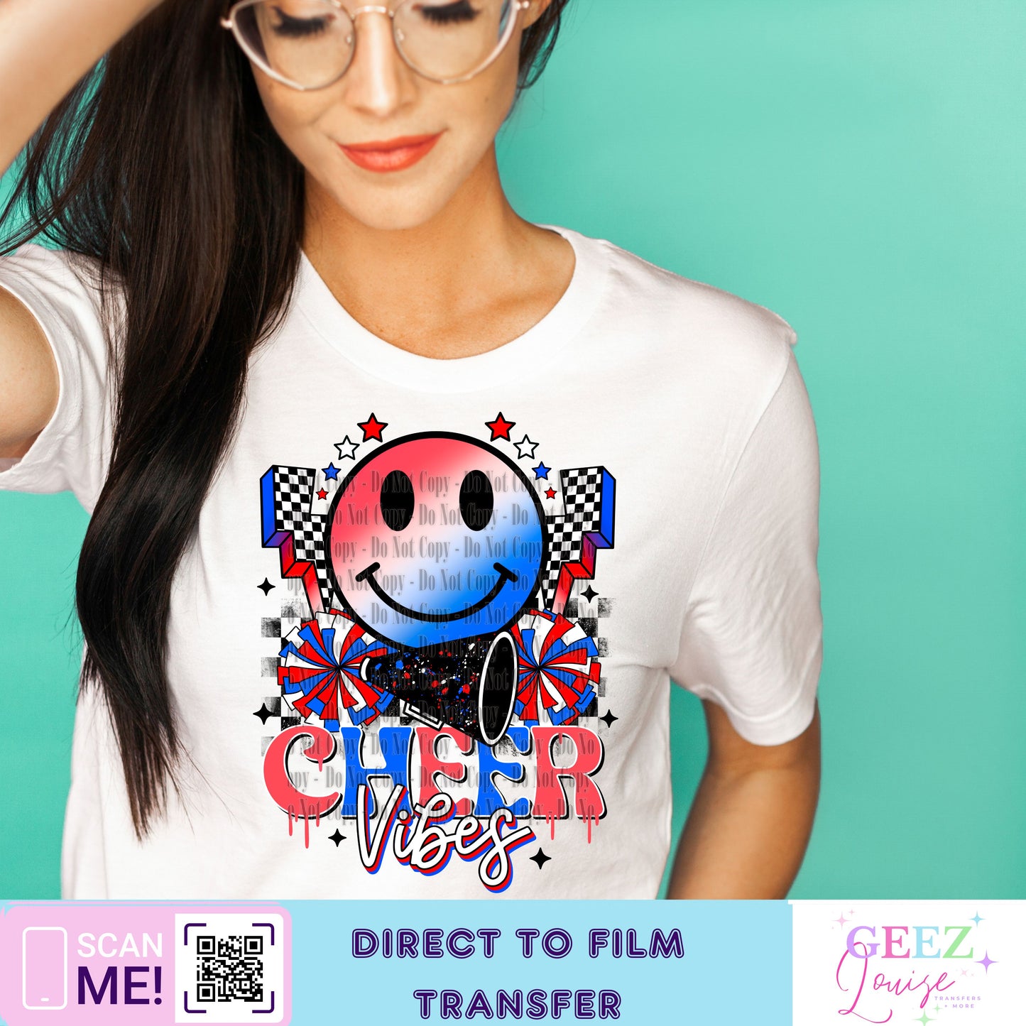 Cheer vibes red white blue - Direct to Film Transfer - made to order