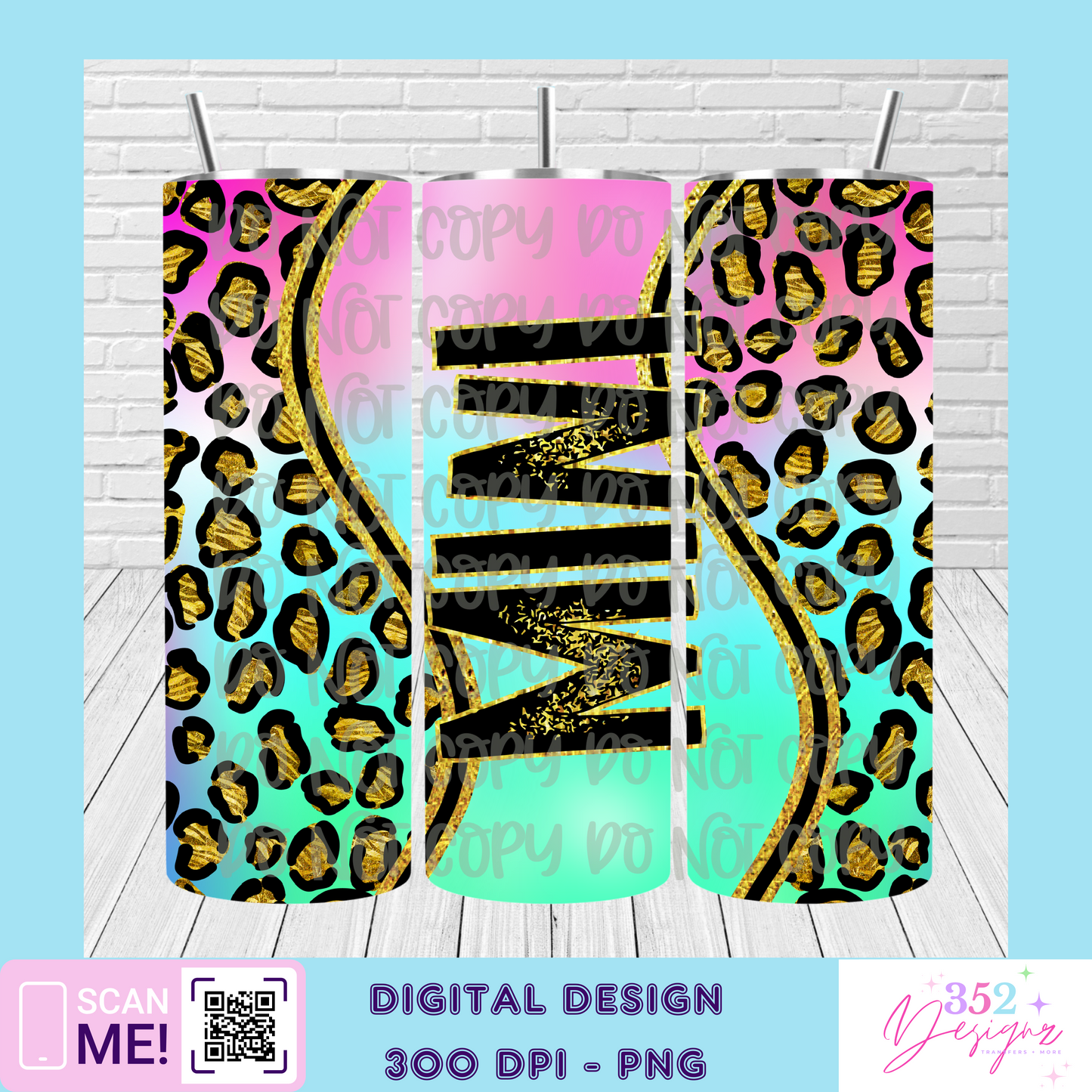 Mini Rainbow leopard tumbler - Digital Download- PNG