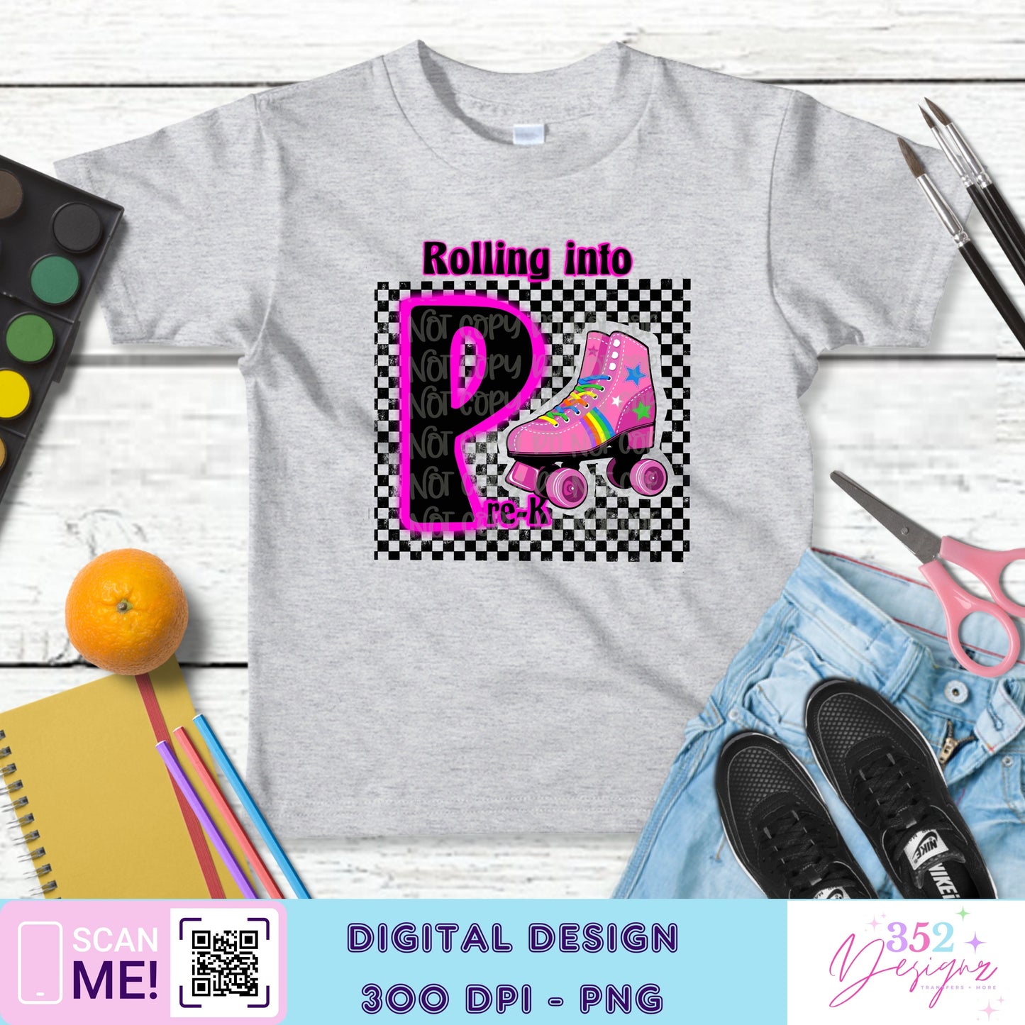 Pink skate back to school grades - Digital Download- PNG