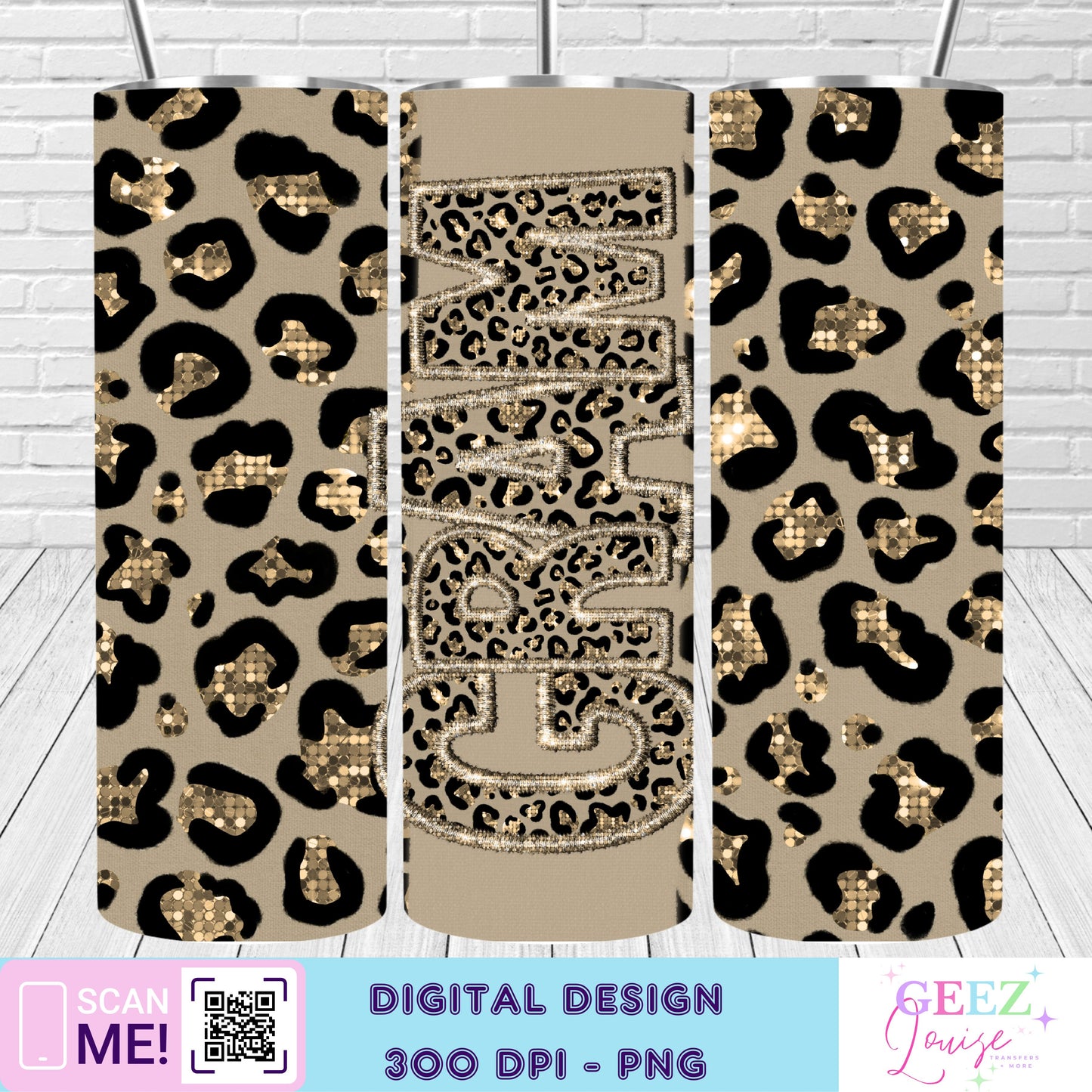 Gold leopard faux sequin tumbler wrap - Digital Download- PNG