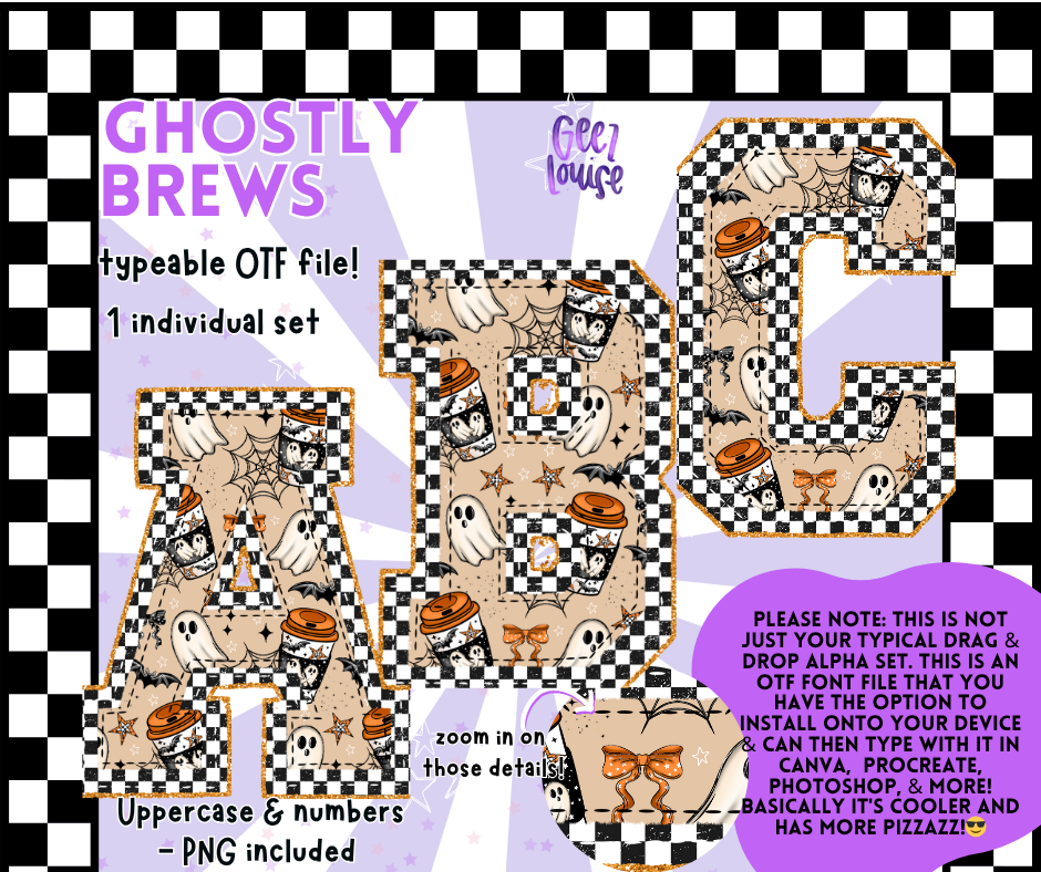 Ghostly Brews Typeable OTF Alpha – Uppercase Letters & Numbers