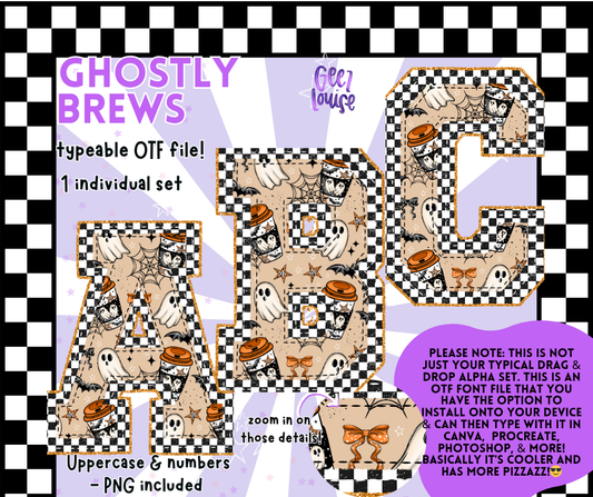Ghostly Brews Typeable OTF Alpha – Uppercase Letters & Numbers