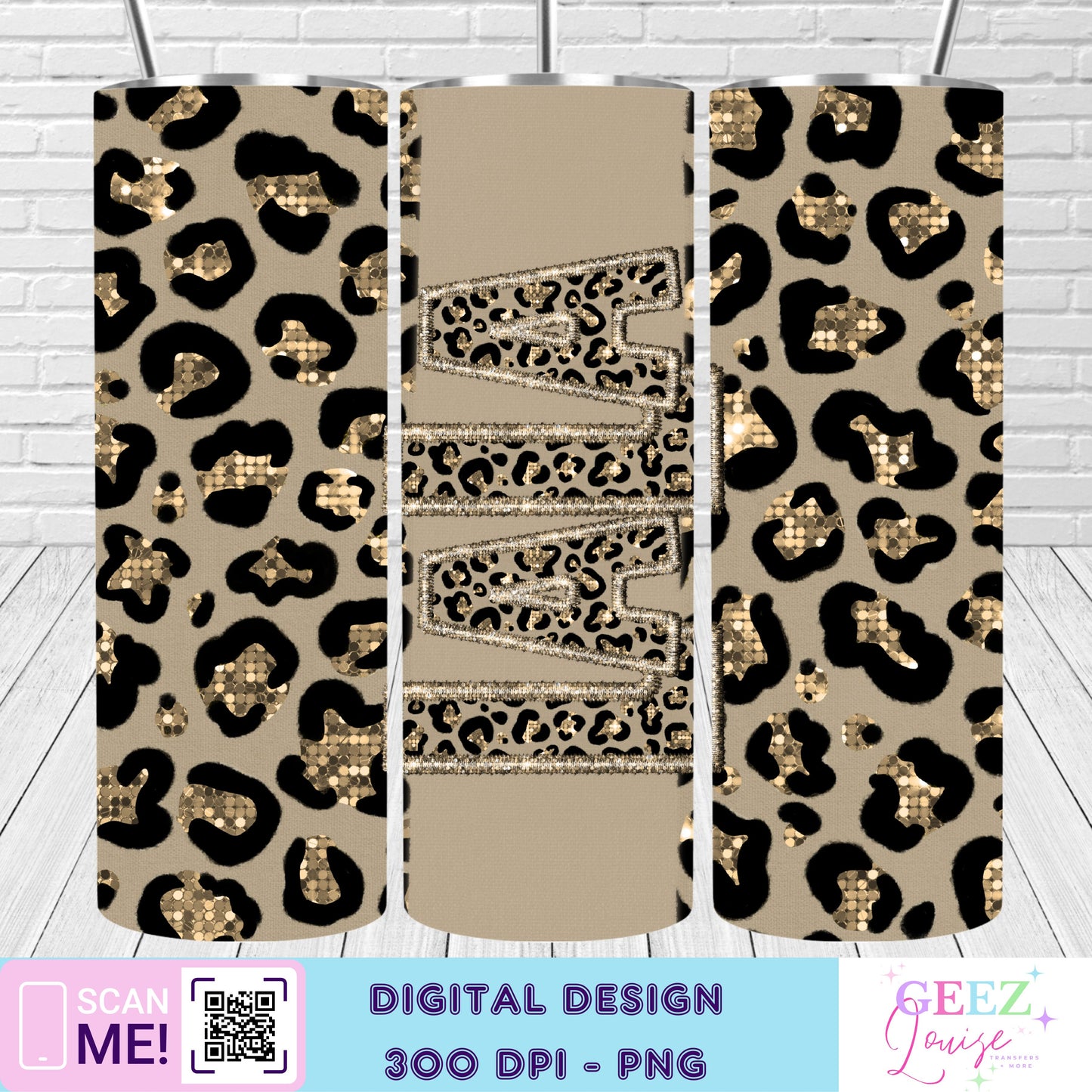 Gold leopard faux sequin tumbler wrap - Digital Download- PNG