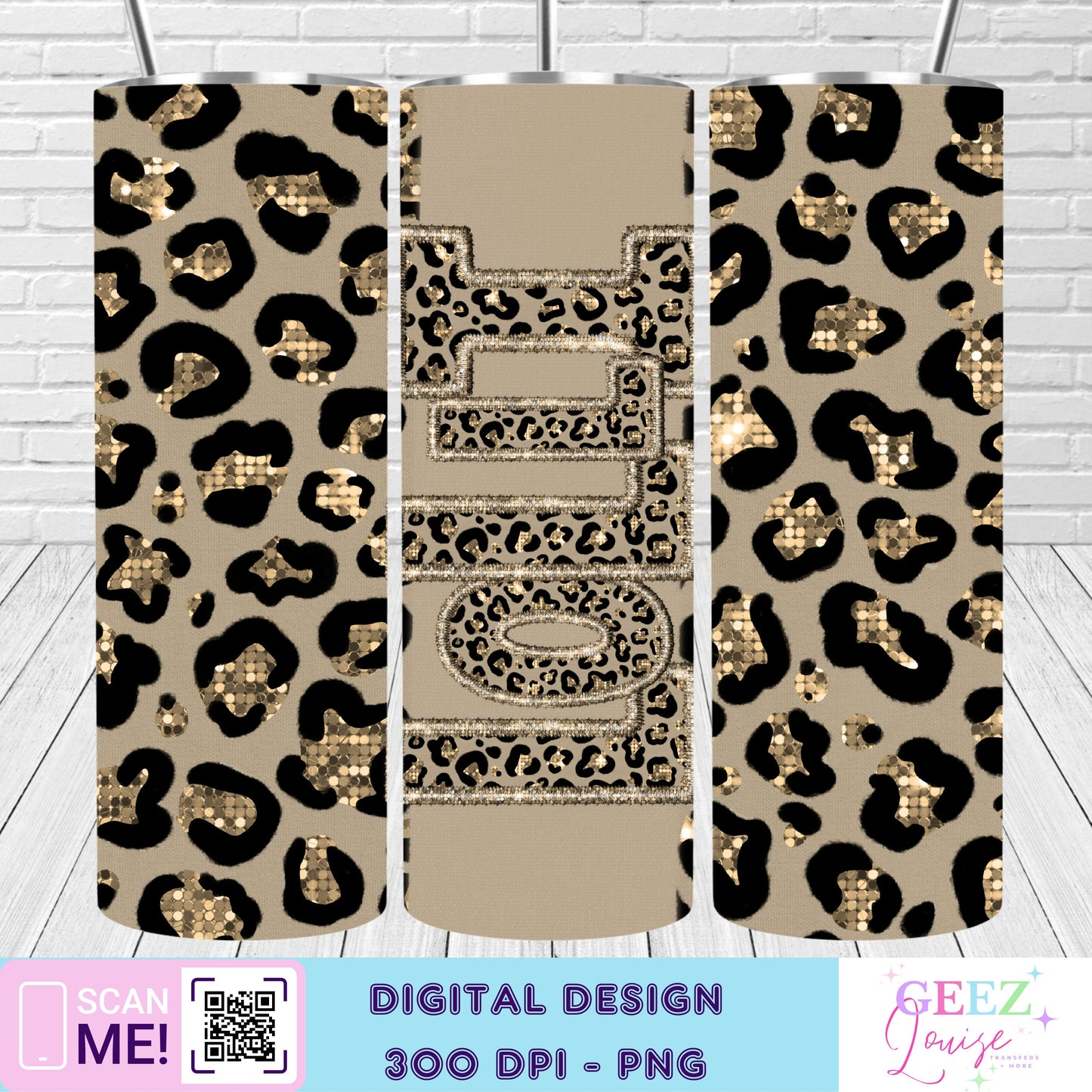 Gold leopard faux sequin tumbler wrap - Digital Download- PNG