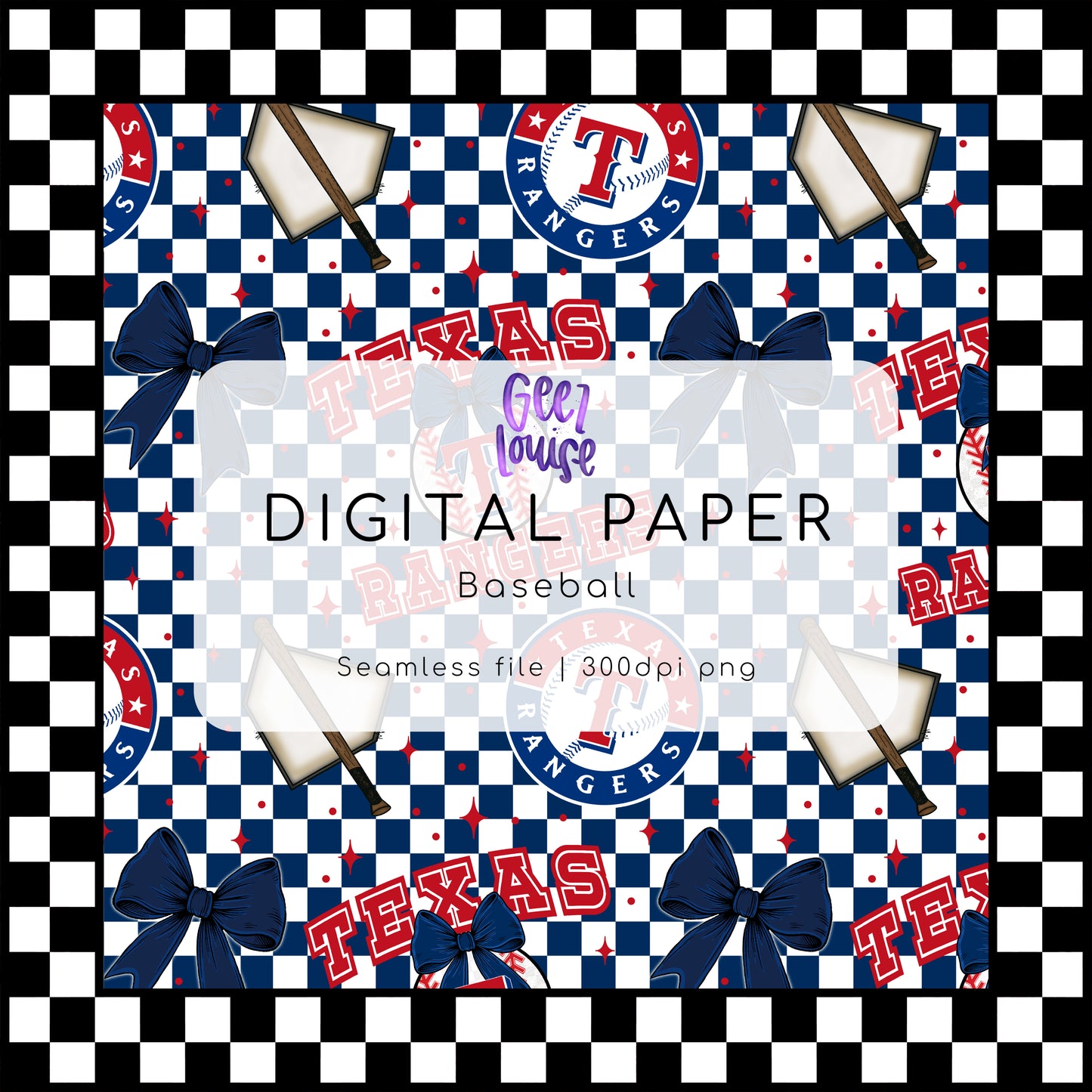 Baseball Checkered Seamless | 30 Team Options - Digital Download- PNG