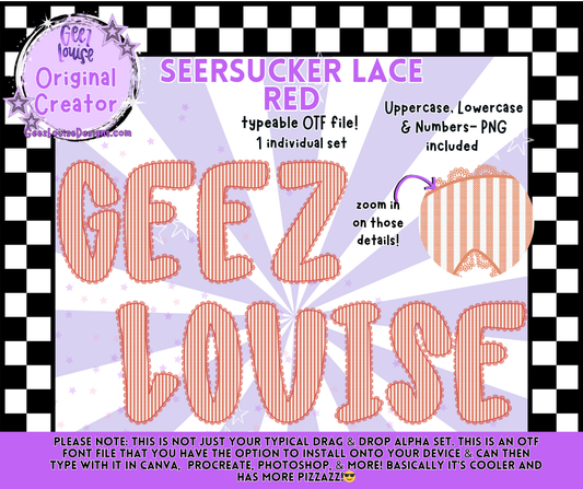 Seersucker Lace – Typeable OTF Alpha Set (Multiple Colors)