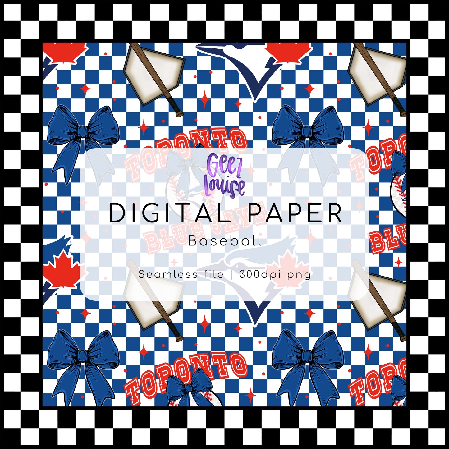 Baseball Checkered Seamless | 30 Team Options - Digital Download- PNG