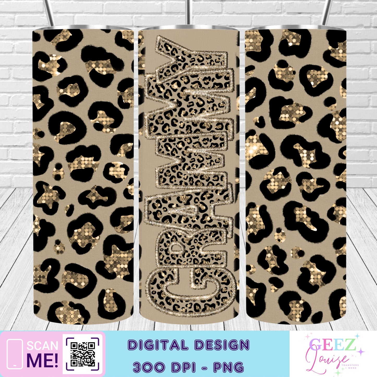 Gold leopard faux sequin tumbler wrap - Digital Download- PNG