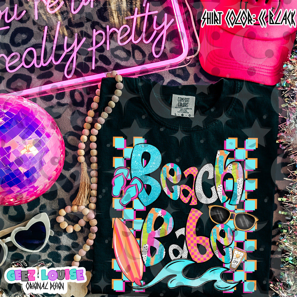 Beach Babe PNG | Retro Summer Shirt Design | Surf & Sunshine Sublimation Graphic | Colorful Beach Vibes PNG
