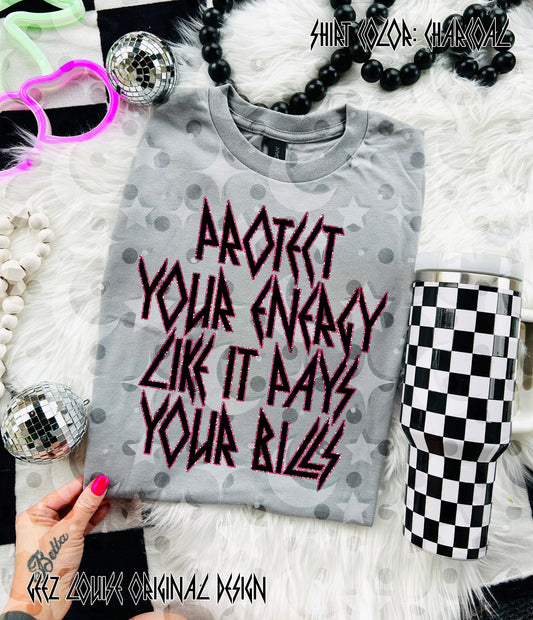 Protect Your Energy Digital Design – Bold Lightning Typography Quote Graphic