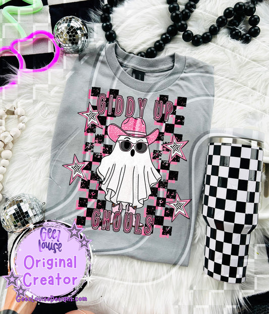 Giddy Up Ghouls | Cowgirl Ghost Retro Halloween Digital Design