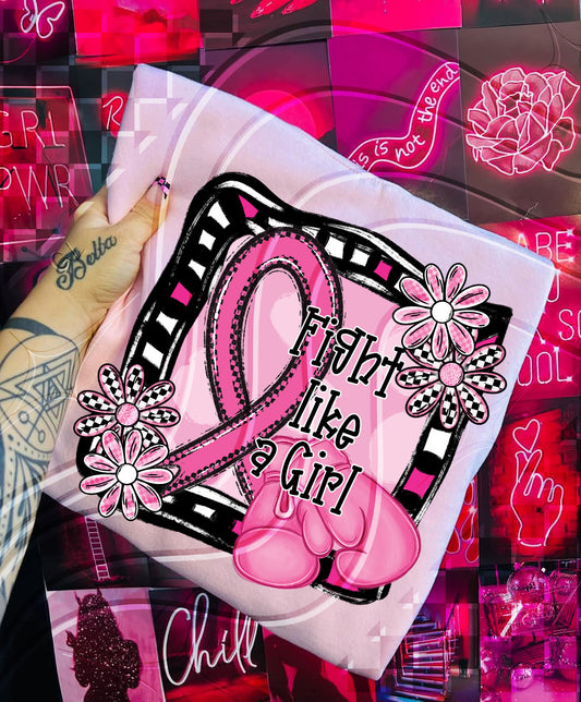 Fight Like a Girl Breast Cancer Awareness PNG – Pink Ribbon Boxing Gloves Design
