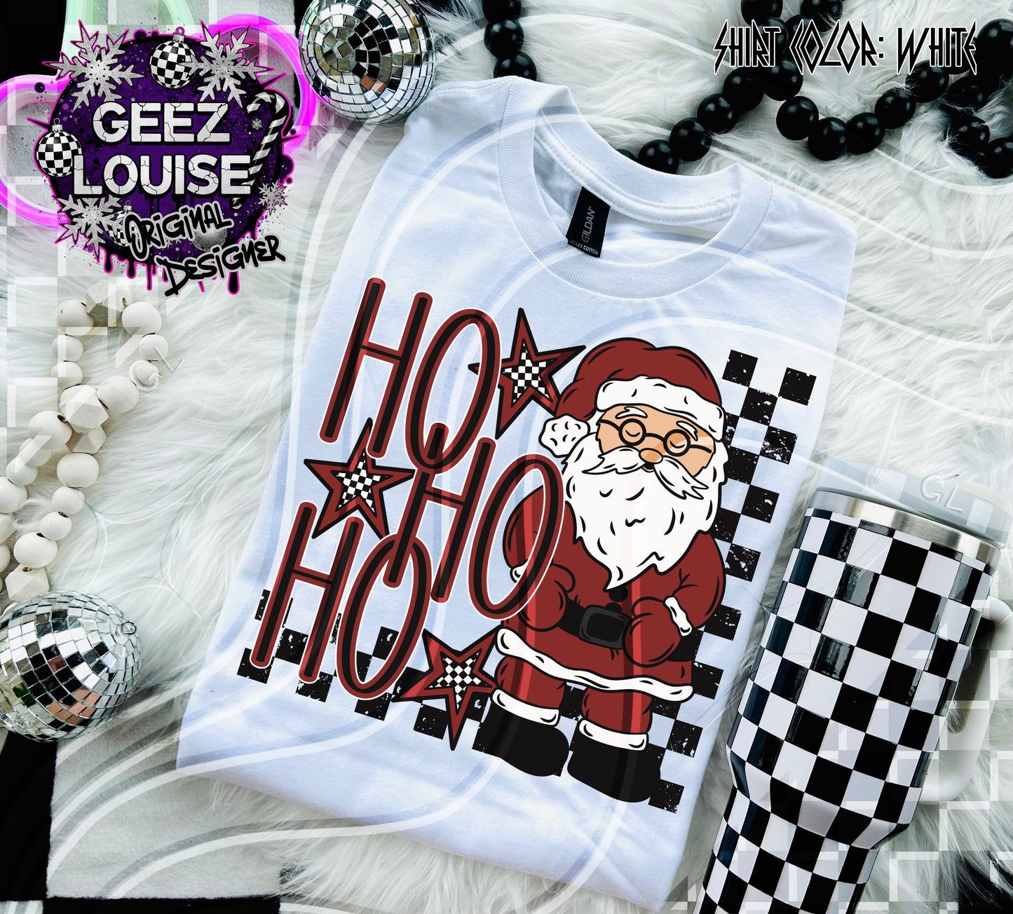 Ho Ho Ho Santa Digital Design – Vintage Red + Checkerboard