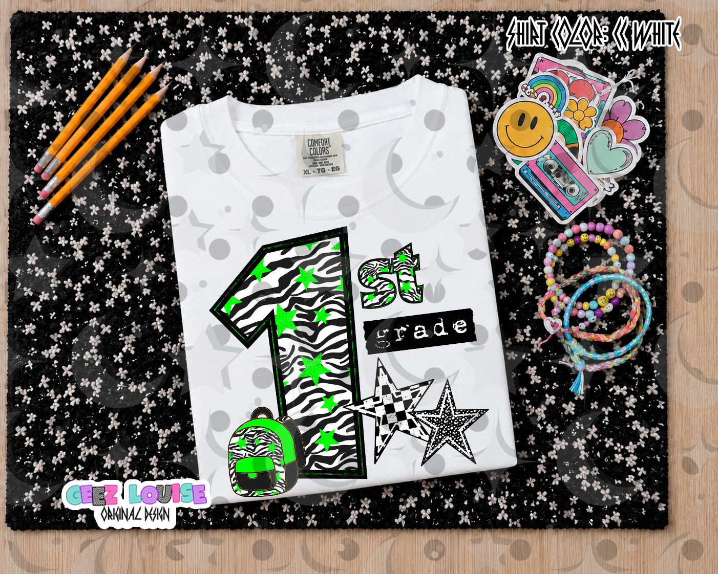 Retro Zebra Green School Grade PNG Bundle | Pre-K through 5th Grade Digital Design