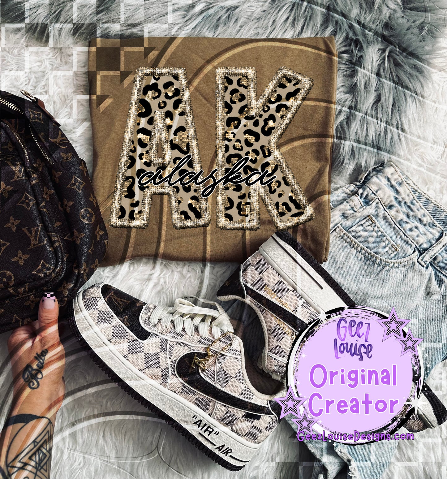 State abbreviations in faux leopard sequin embroidery  - Digital Download- PNG
