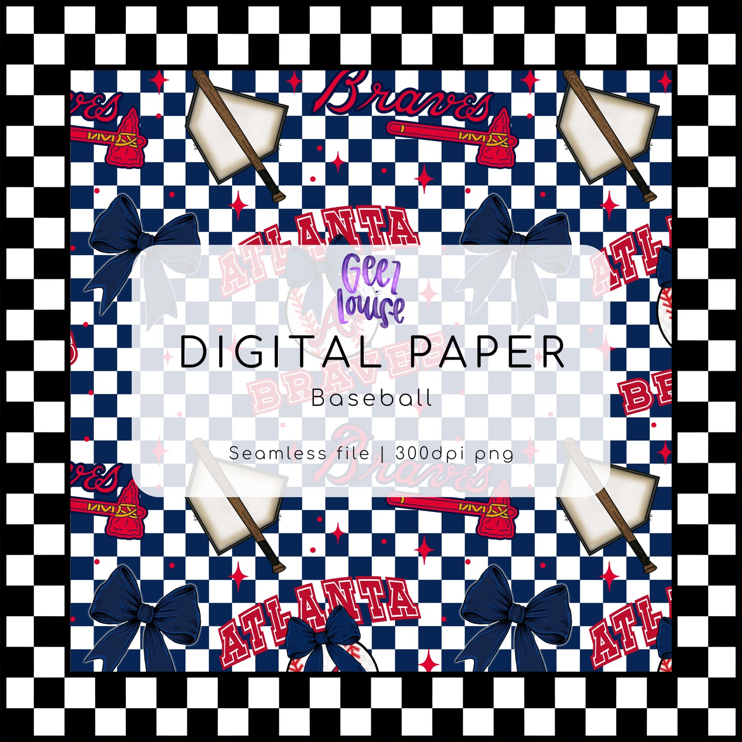 Baseball Checkered Seamless | 30 Team Options - Digital Download- PNG