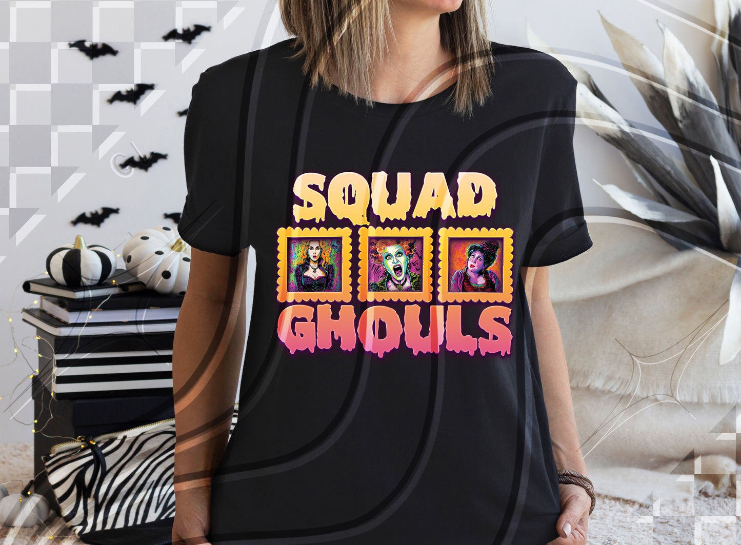 Squad Ghouls Halloween Digital Design – Retro Stamp Frame PNG