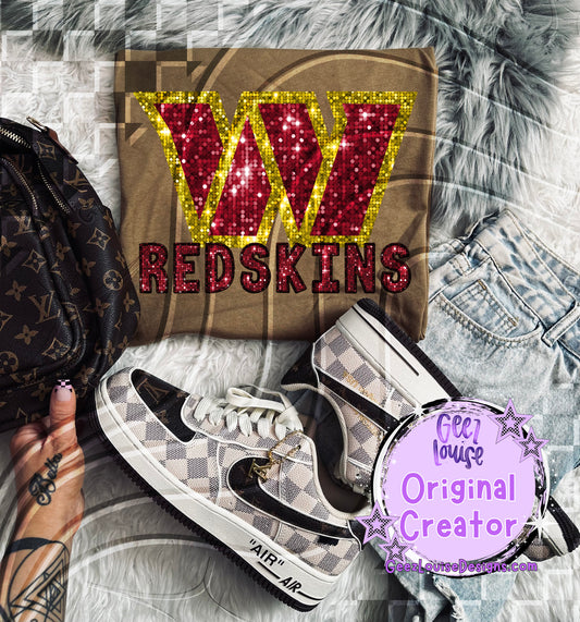 W Redskins Faux Sequin Digital Design | Instant Download