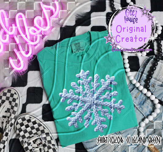 Yarn Texture Snowflake Digital Design | Light Blue Rope Stitch Effect | Winter Sublimation PNG