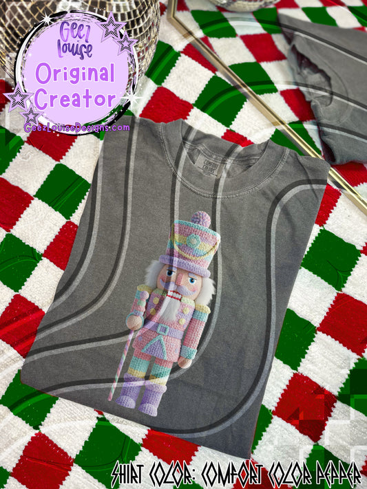 Pastel Yarn Texture Nutcracker Digital Design | Rope Stitch Effect | Soft Christmas Sublimation PNG