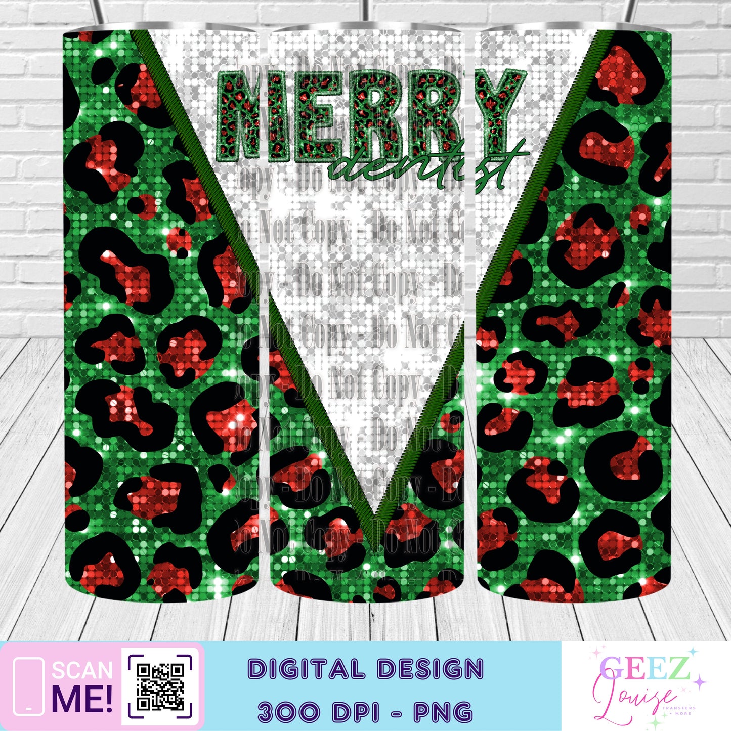 Merry leopard faux sequin tumbler wrap - Digital Download- PNG