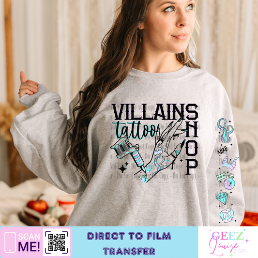 Villians tattoo shop - Direct to Film Transfer - made to order