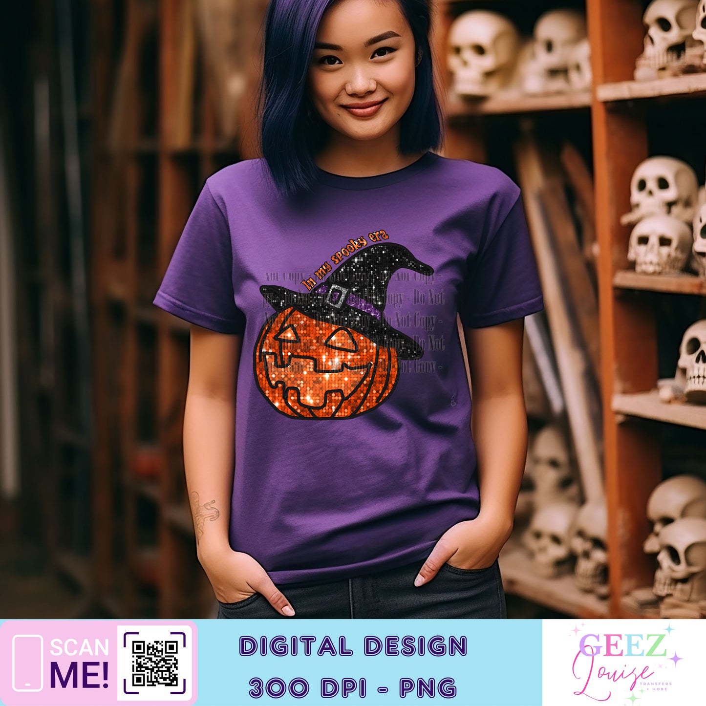in my spooky era pumpkin sequin faux embroidery - Digital Download- PNG