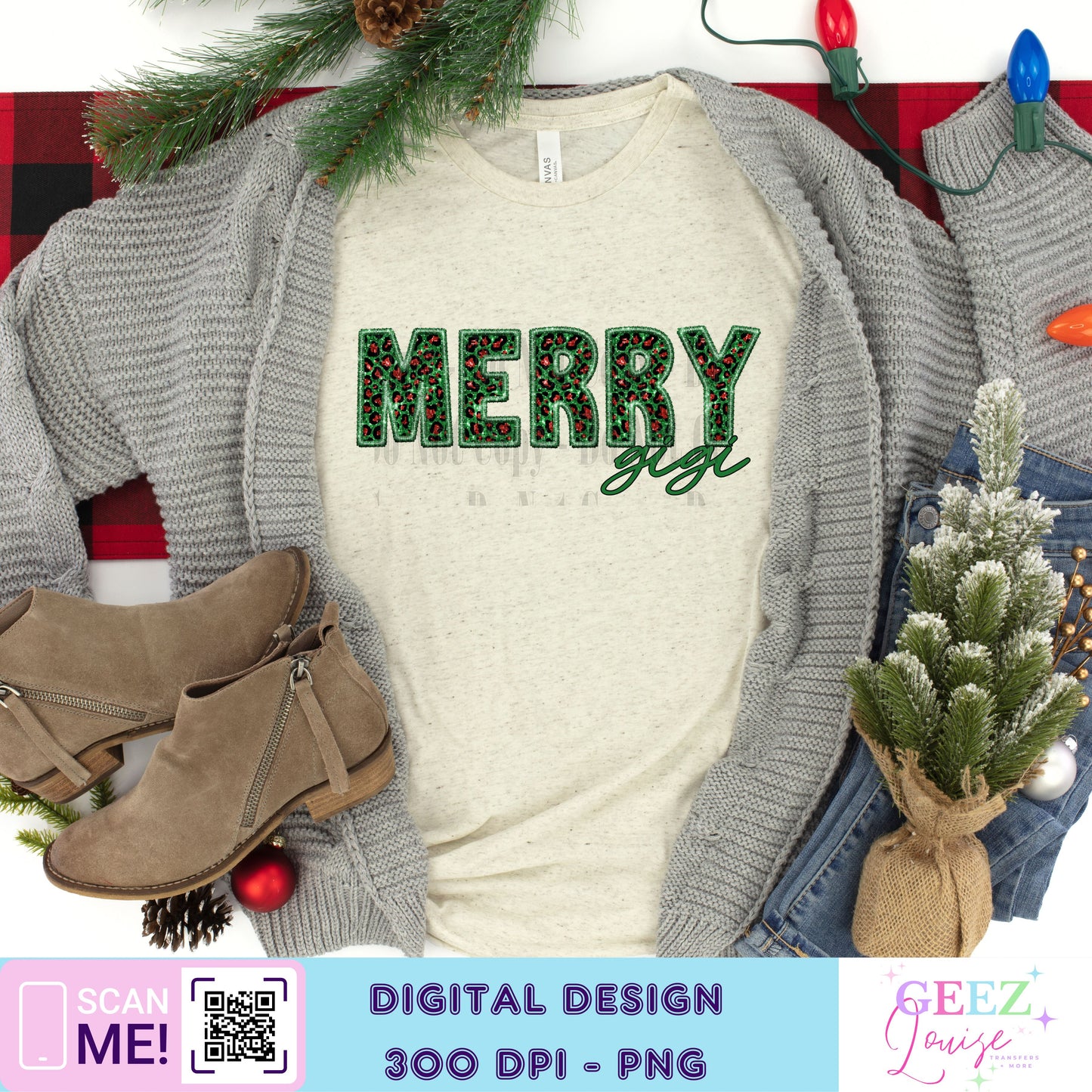 Merry Christmas leopard faux sequin - Digital Download- PNG