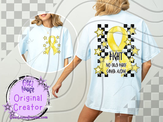 Fight – No Child Fights Cancer Alone | Gold Ribbon Childhood Cancer Awareness Digital Design