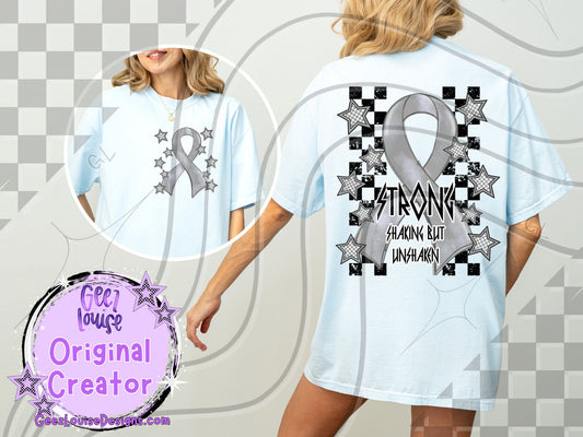 Strong – Shaking but Unshaken | Gray Ribbon Parkinson’s Awareness Digital Design