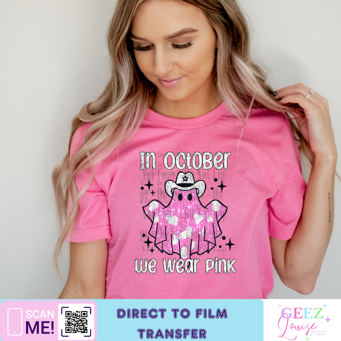 In October we wear pink ghost  - Direct to Film Transfer - made to order