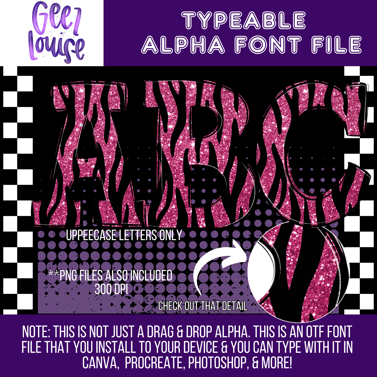 Pink zebra - Typeable Font - Alpha Set- Digital Download- PNG