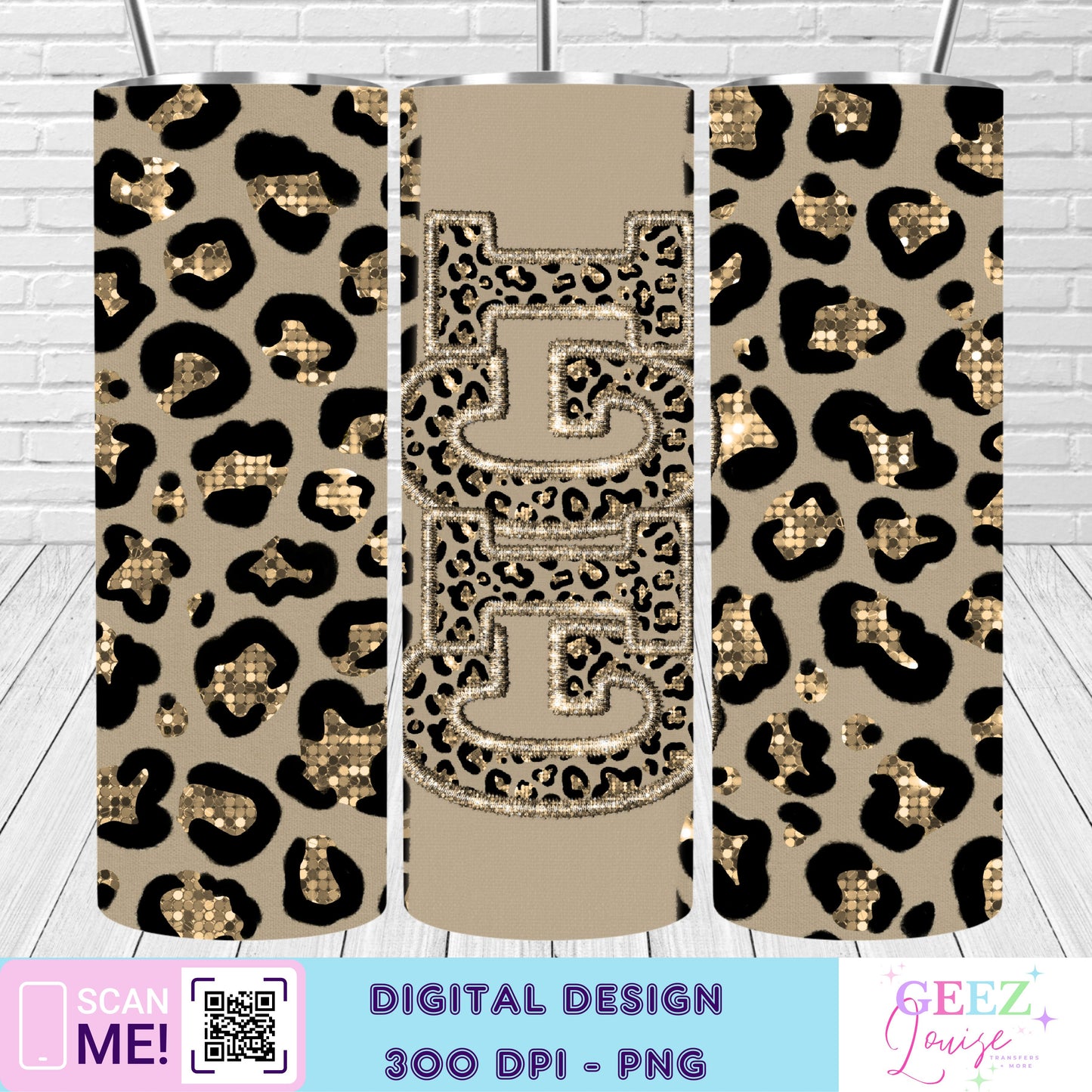 Gold leopard faux sequin tumbler wrap - Digital Download- PNG