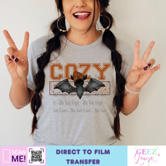 cozy bat- Direct to Film Transfer - made to order