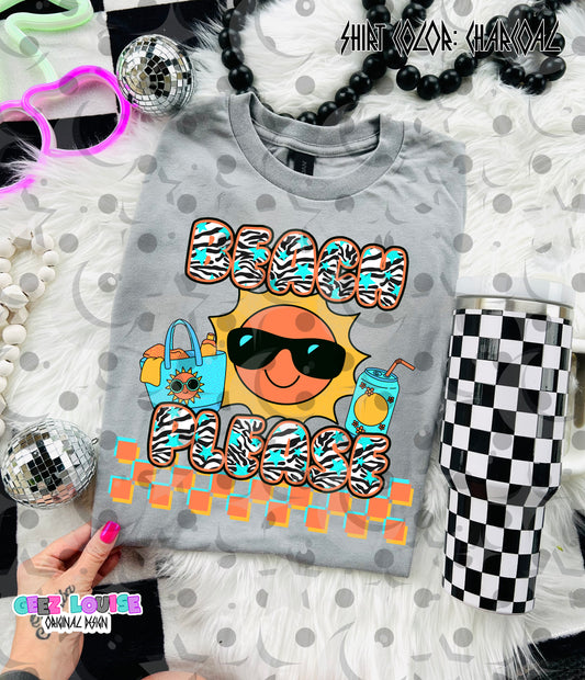 Beach Please PNG | Retro Summer Design | Sun, Tote & Drink Graphic | Funny Summer Sublimation PNG