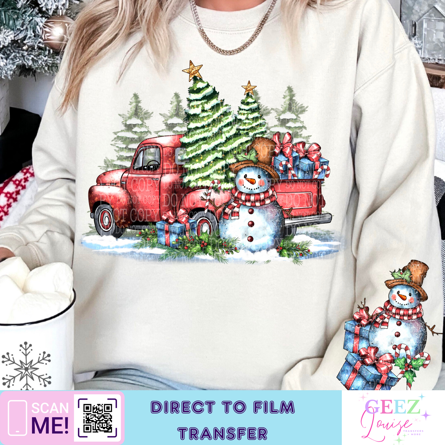 Farm truck Christmas- Direct to Film Transfer - made to order