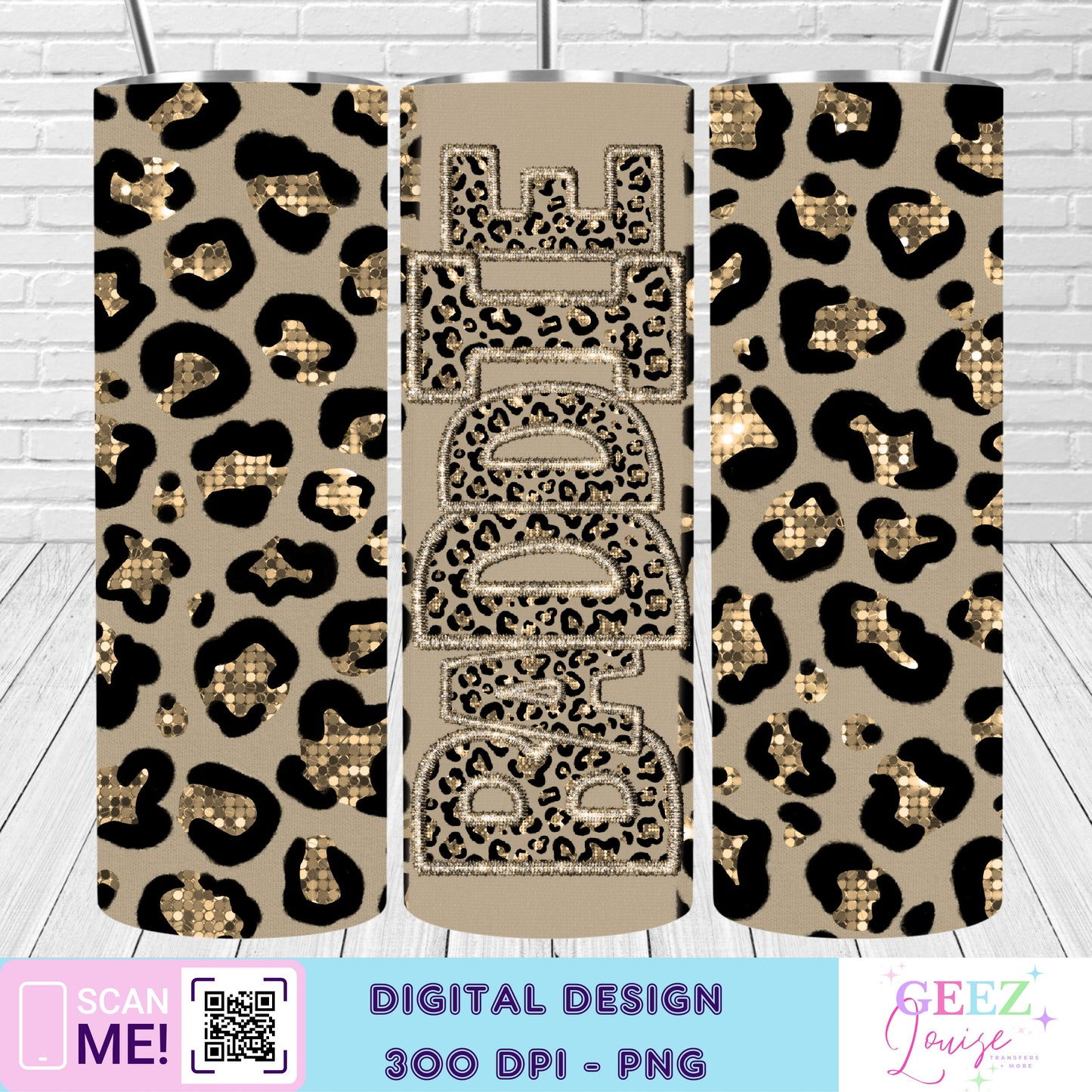 Gold leopard faux sequin tumbler wrap - Digital Download- PNG