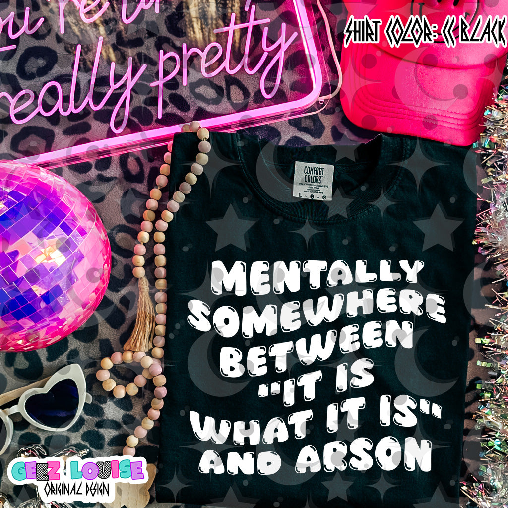 Mentally Somewhere Between “It Is What It Is” and Arson PNG | Funny Sarcastic Mental Health Shirt Design | Limited Digital Download