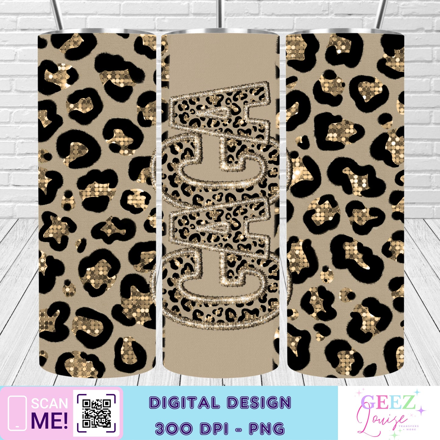 Gold leopard faux sequin tumbler wrap - Digital Download- PNG