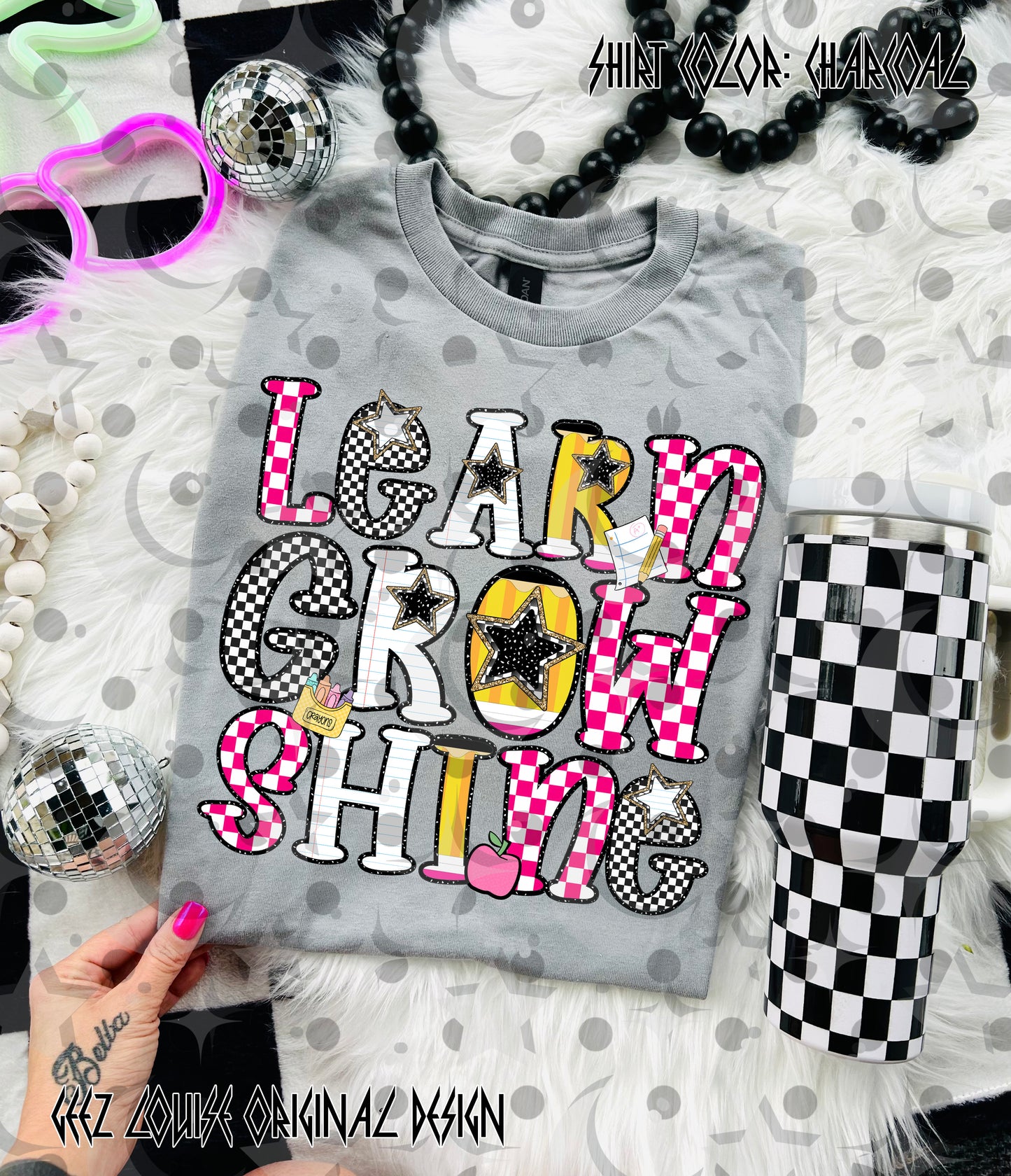 Learn Grow Shine PNG Design | Retro School Motivational Graphic | Teacher & Classroom Shirt Design