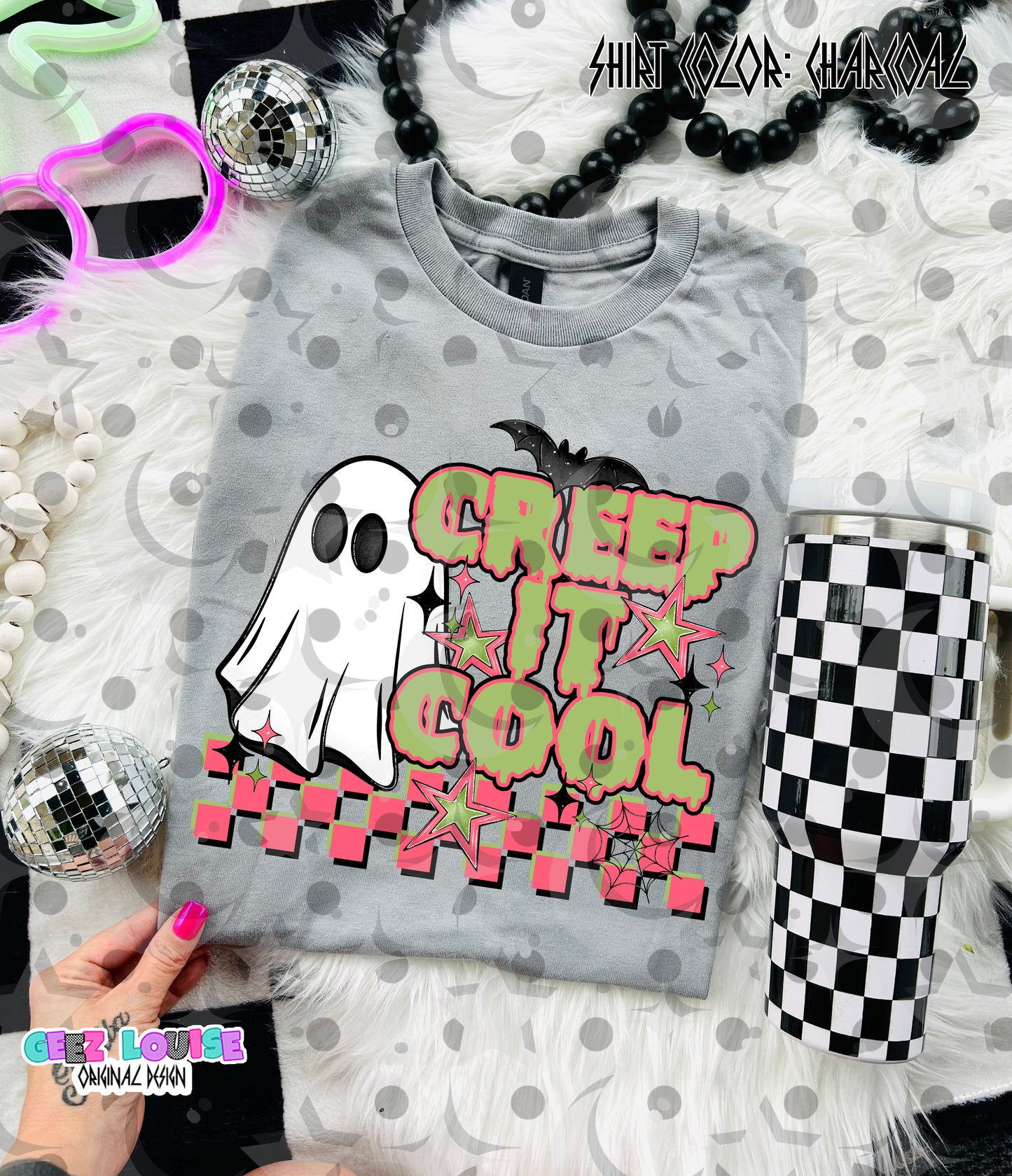Creep It Cool PNG | Retro Halloween Ghost Design | Spooky Cute Sublimation PNG | Checkerboard Halloween Graphic
