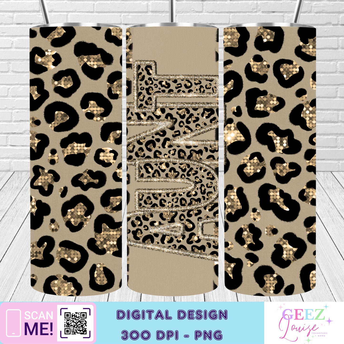 Gold leopard faux sequin tumbler wrap - Digital Download- PNG