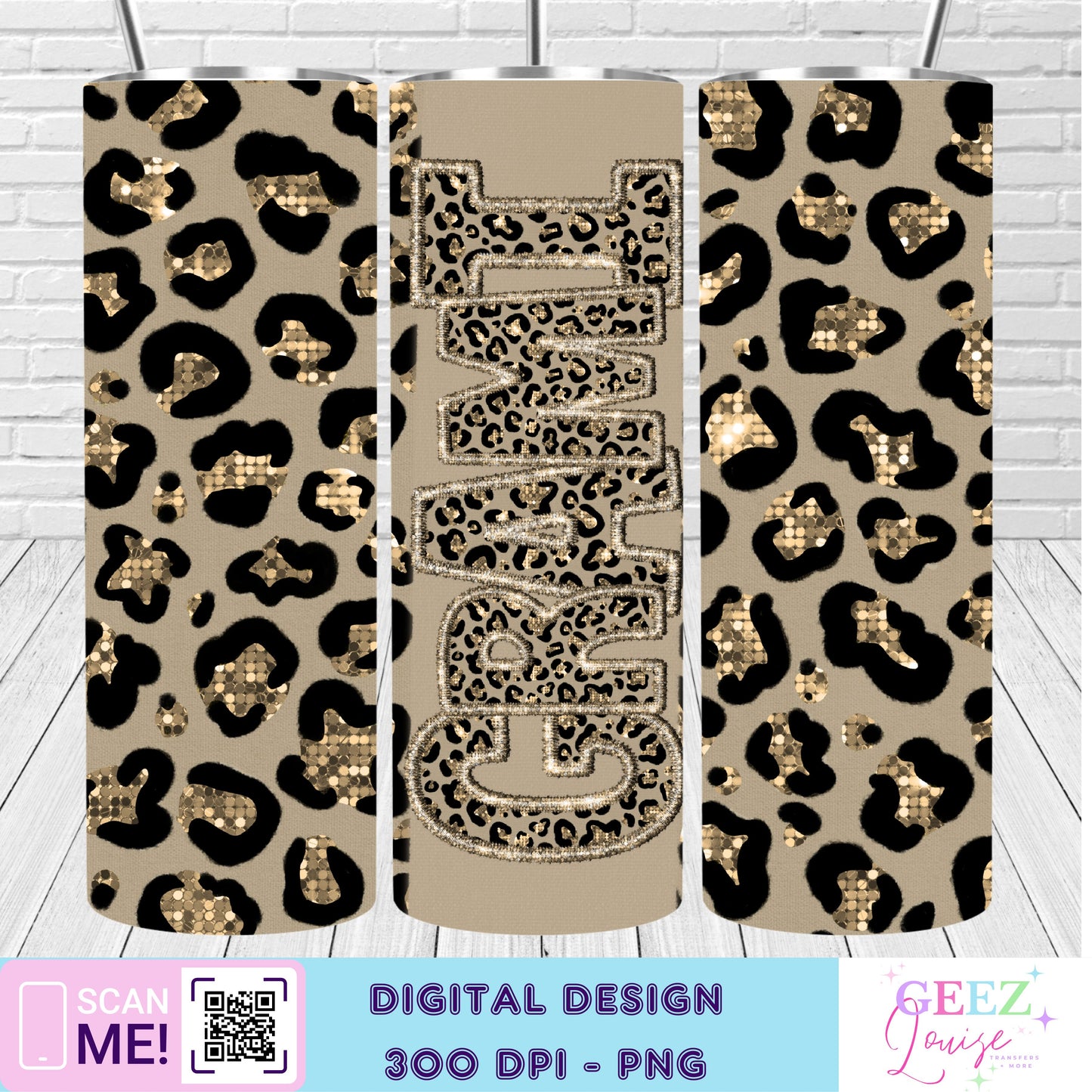 Gold leopard faux sequin tumbler wrap - Digital Download- PNG