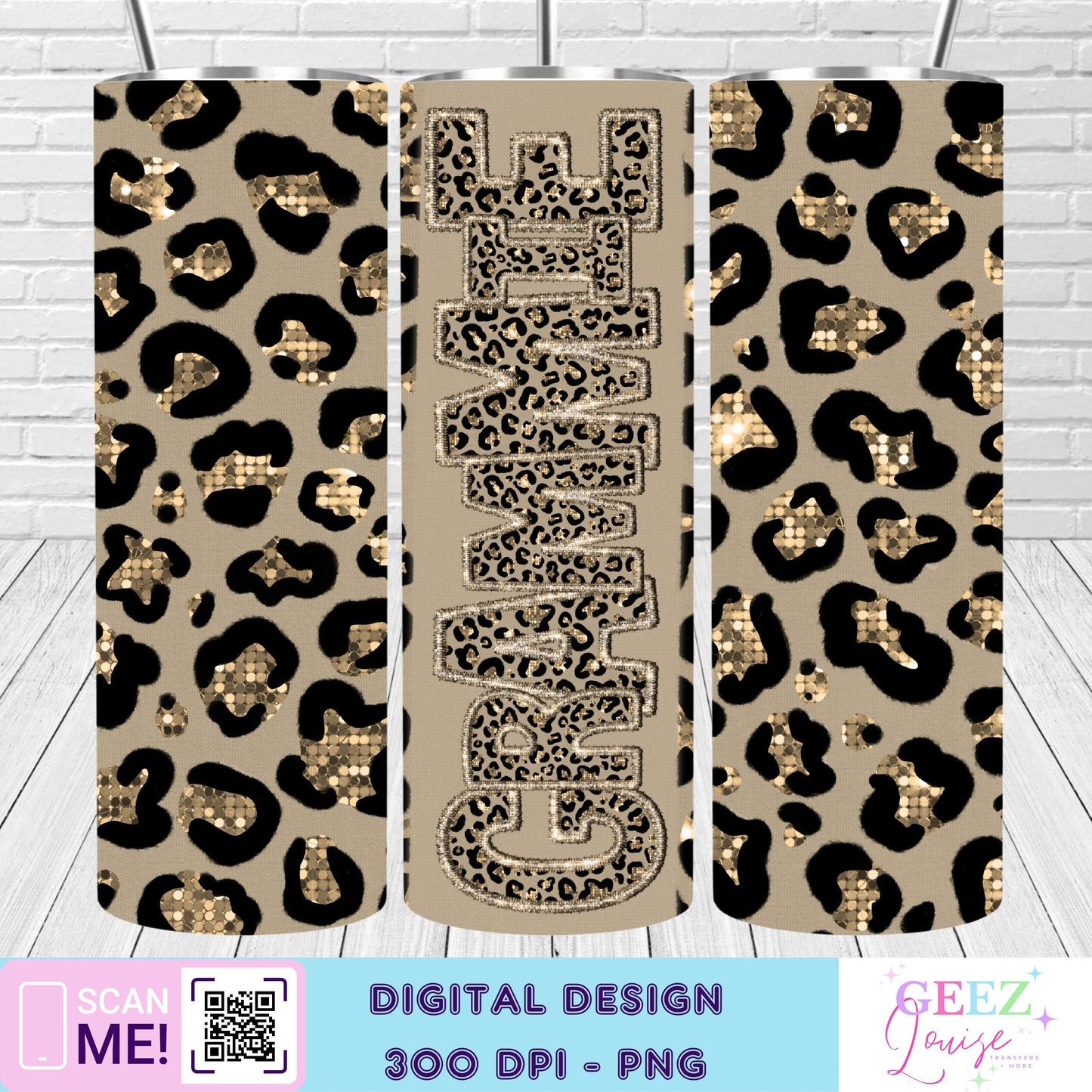 Gold leopard faux sequin tumbler wrap - Digital Download- PNG